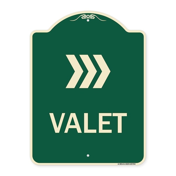 Signmission Designer Series Valet Right Arrow, Green & Tan Heavy-Gauge Aluminum Sign, 24" x 18", G-1824-22744 A-DES-G-1824-22744 - main